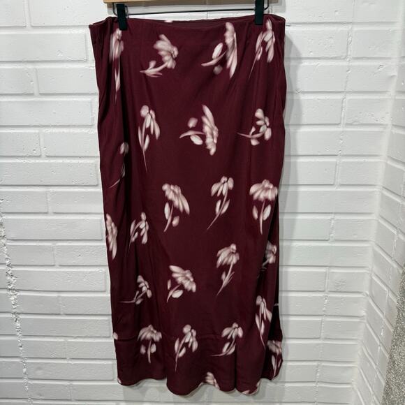 Madewell NWT Maxi Slip Skirt Floral Bordeaux Red Sz 14 Cottage Boho 90s Feminine - Picture 6 of 13